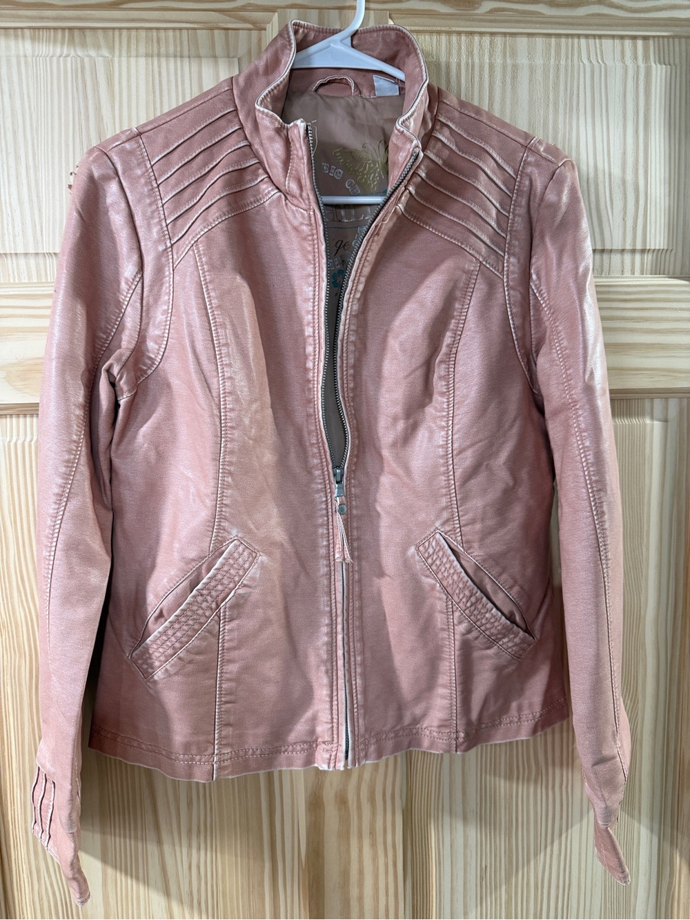 Big Chill Dusty Pink Faux-Leather Zip Jacket